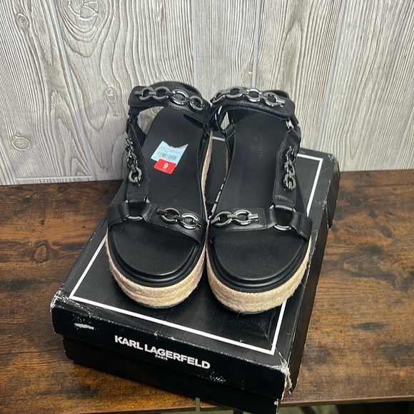 Karl Lagerfeld Palma espadrille platform sandals leather chain slingbackNWT 9 - Picture 1 of 6